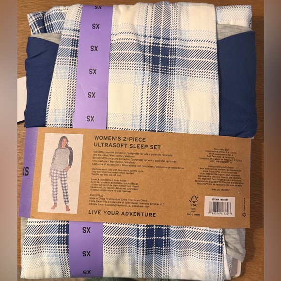 NWT Eddie Bauer Women's 2-Piece Ultrasoft Sleep Set in blue/tan, size XS - Picture 3 of 4